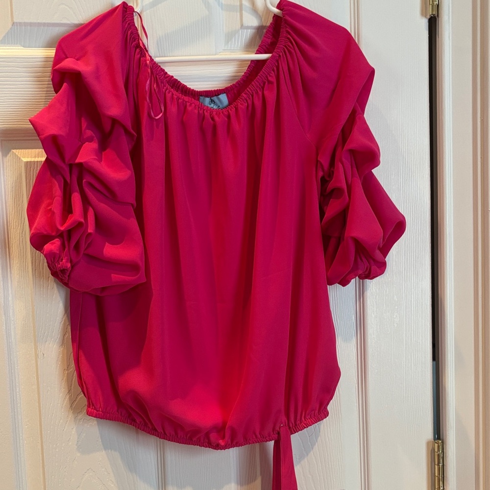 CeCe Fuchsia Ruffled Blouse